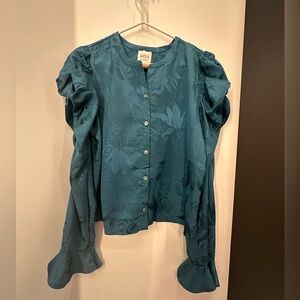 Misa Diana Top Teal Floral long sleeve blouse XS NWT